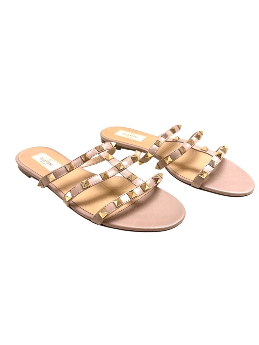New VALENTINO GARAVANI Rockstud Slide Sandal Blush Pink Leather Flats EU 37 US 7